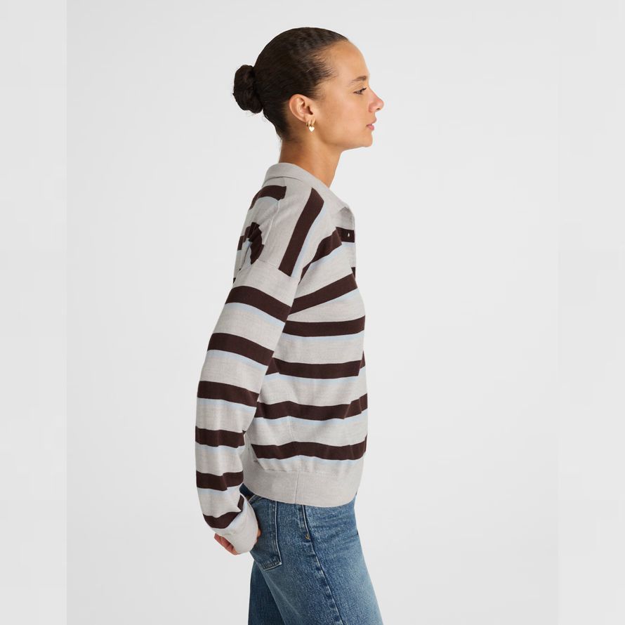 madewell polo rayé en laine mérinos womens pull gris brun foncé