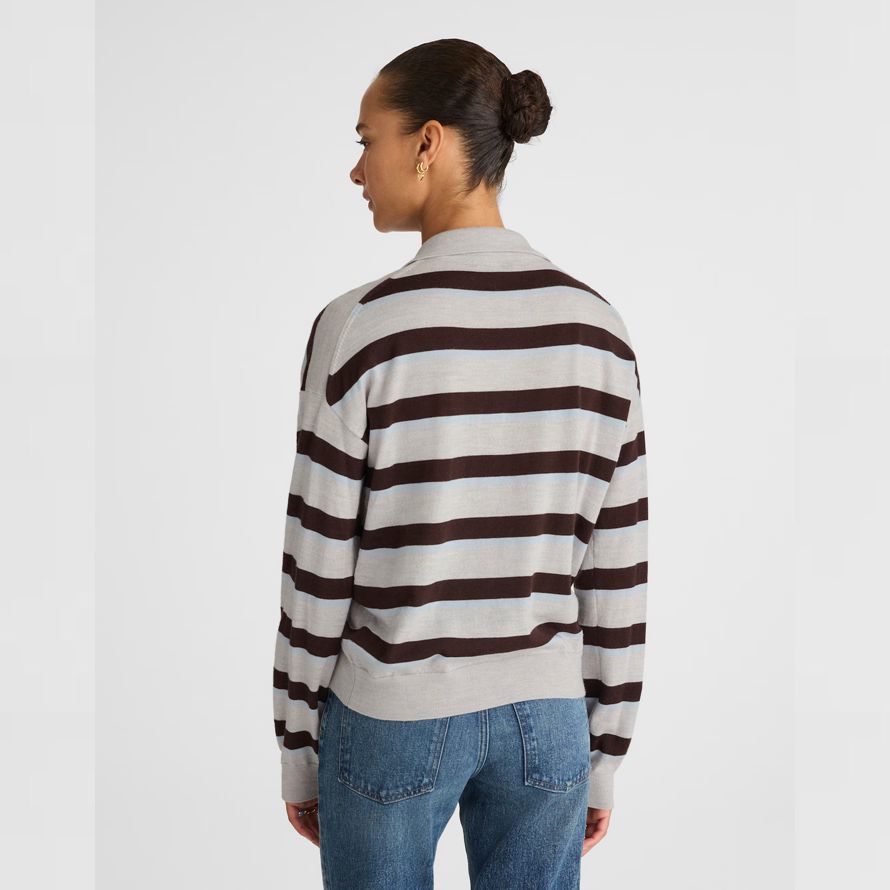 madewell polo rayé en laine mérinos womens pull gris brun foncé