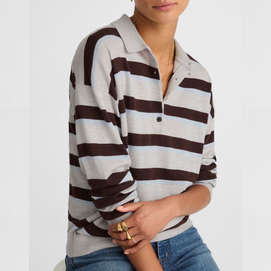 madewell polo rayé en laine mérinos womens pull gris brun foncé