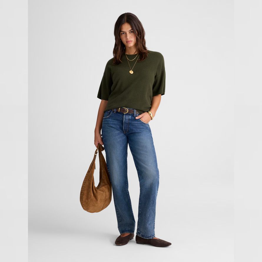 olive womens madewell À manches courtes 100 cachemire pull