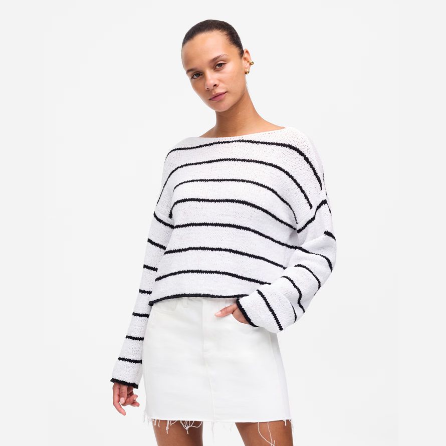 blanc noir madewell boatneck pull chandail de femmes