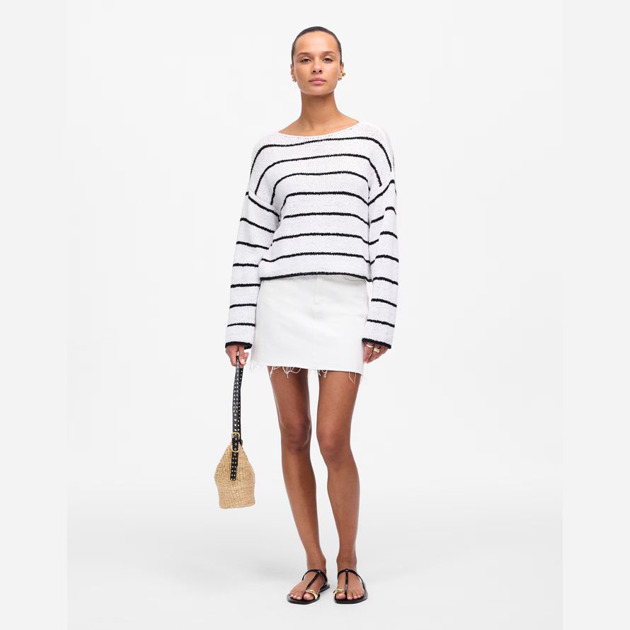 blanc noir madewell boatneck pull chandail de femmes