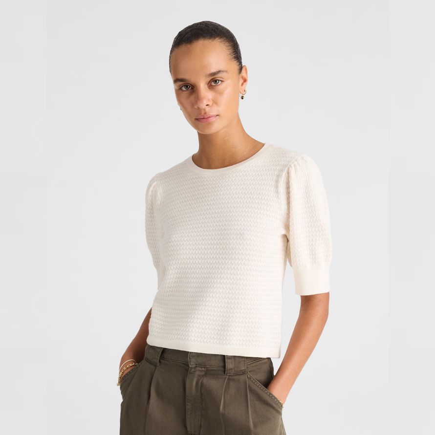 madewell de la laine mérinos laine soie mélange de pâte feuilletée-manche pour femmes chandail À la crème léger
