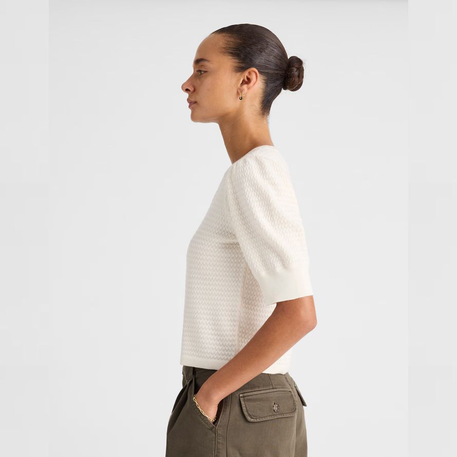madewell de la laine mérinos laine soie mélange de pâte feuilletée-manche pour femmes chandail À la crème léger