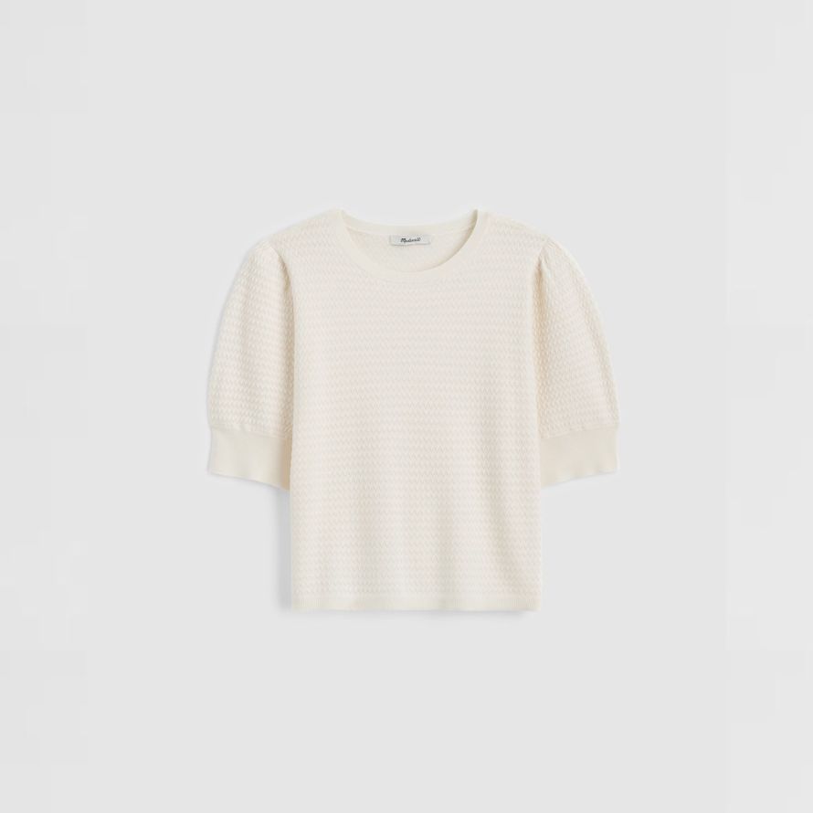 madewell de la laine mérinos laine soie mélange de pâte feuilletée-manche pour femmes chandail À la crème léger