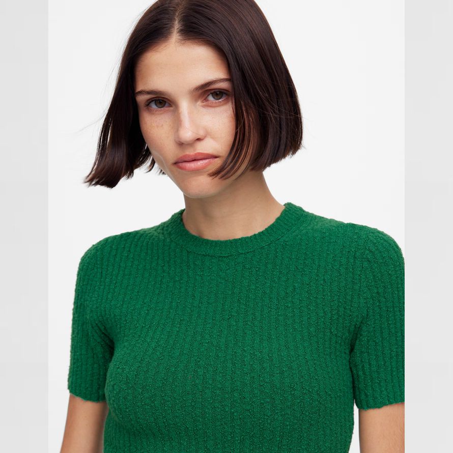 vert madewell bouclé maille À encolure ras du cou À manches courtes pour femmes pull