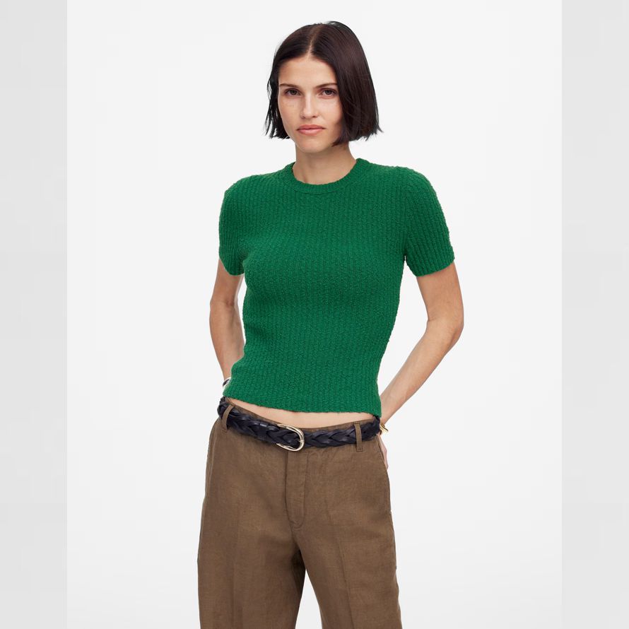 vert madewell bouclé maille À encolure ras du cou À manches courtes pour femmes pull