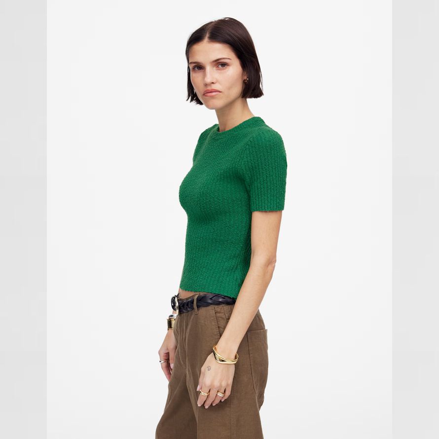 vert madewell bouclé maille À encolure ras du cou À manches courtes pour femmes pull