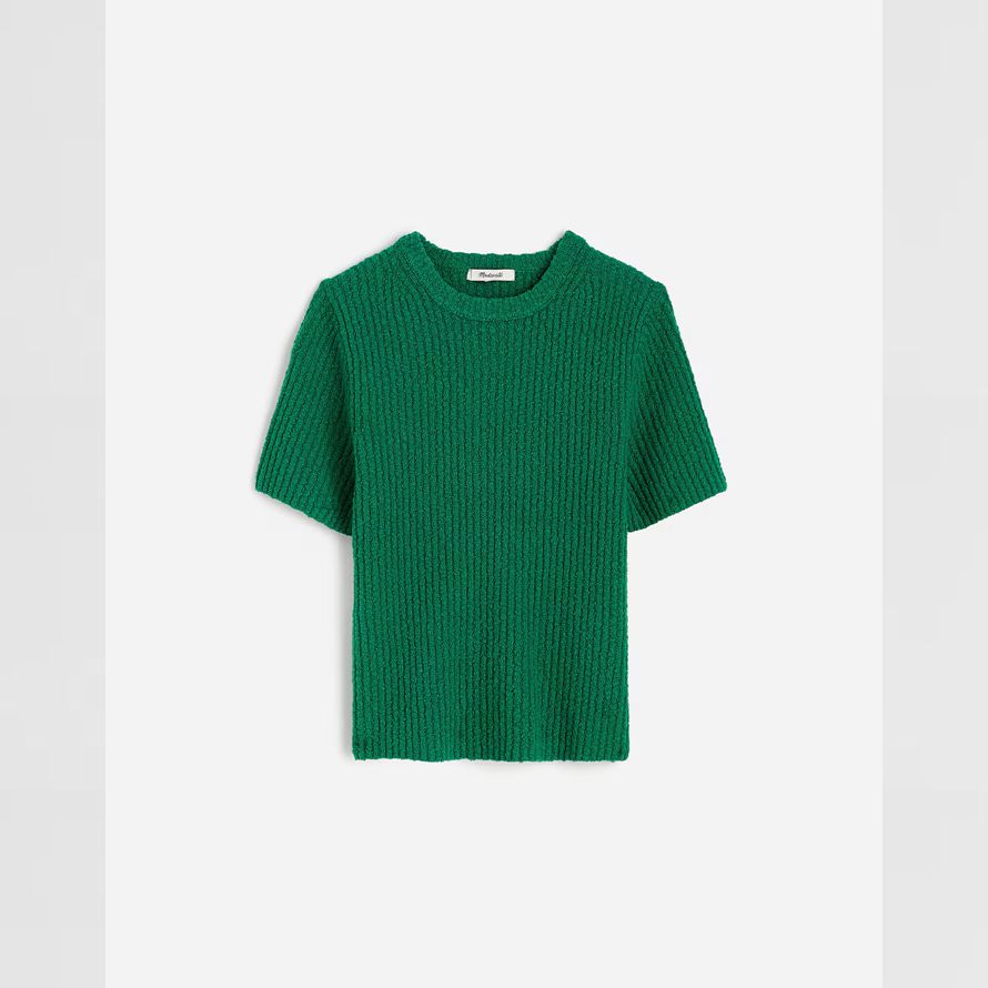 vert madewell bouclé maille À encolure ras du cou À manches courtes pour femmes pull