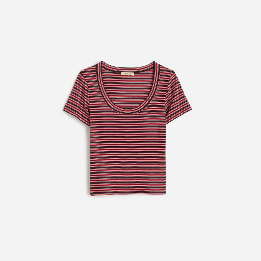 madewell de régénération de coton côtelé scoopneck womens t-shirts rouge brun foncé