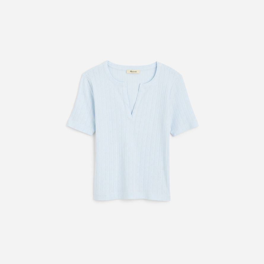madewell pointelle notch cou womens t-shirts bleu clair