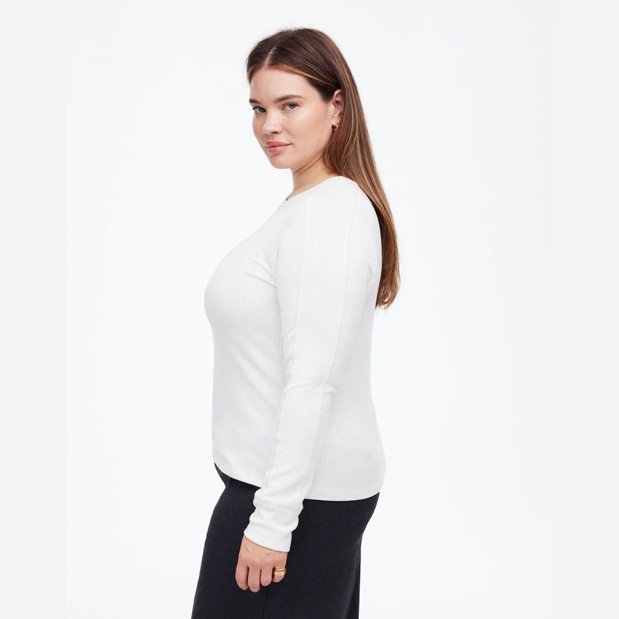 white womens madewell plus côtelée encolure ras du cou À manches longues t-shirts