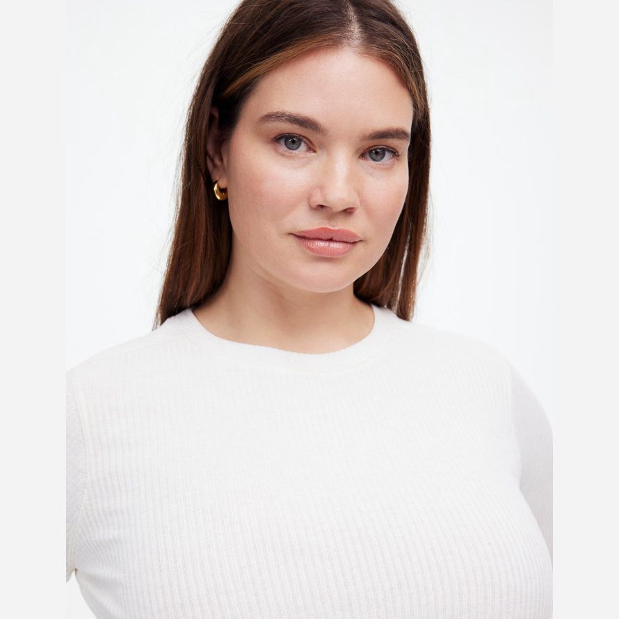 white womens madewell plus côtelée encolure ras du cou À manches longues t-shirts