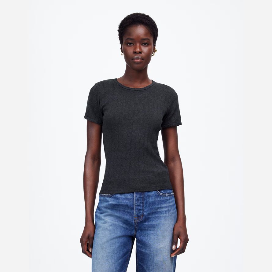 womens madewell leset pointelle slim-fit t-shirts noir