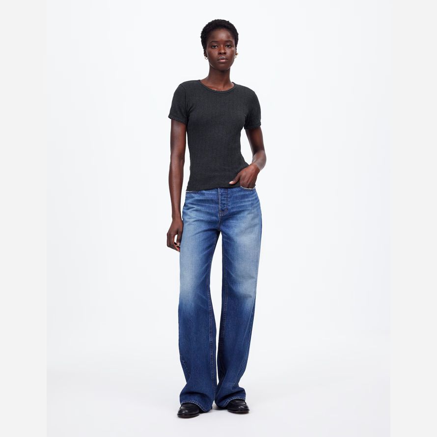 womens madewell leset pointelle slim-fit t-shirts noir