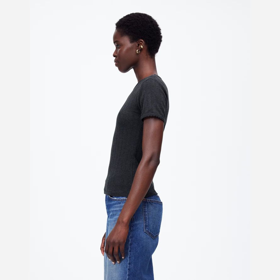 womens madewell leset pointelle slim-fit t-shirts noir