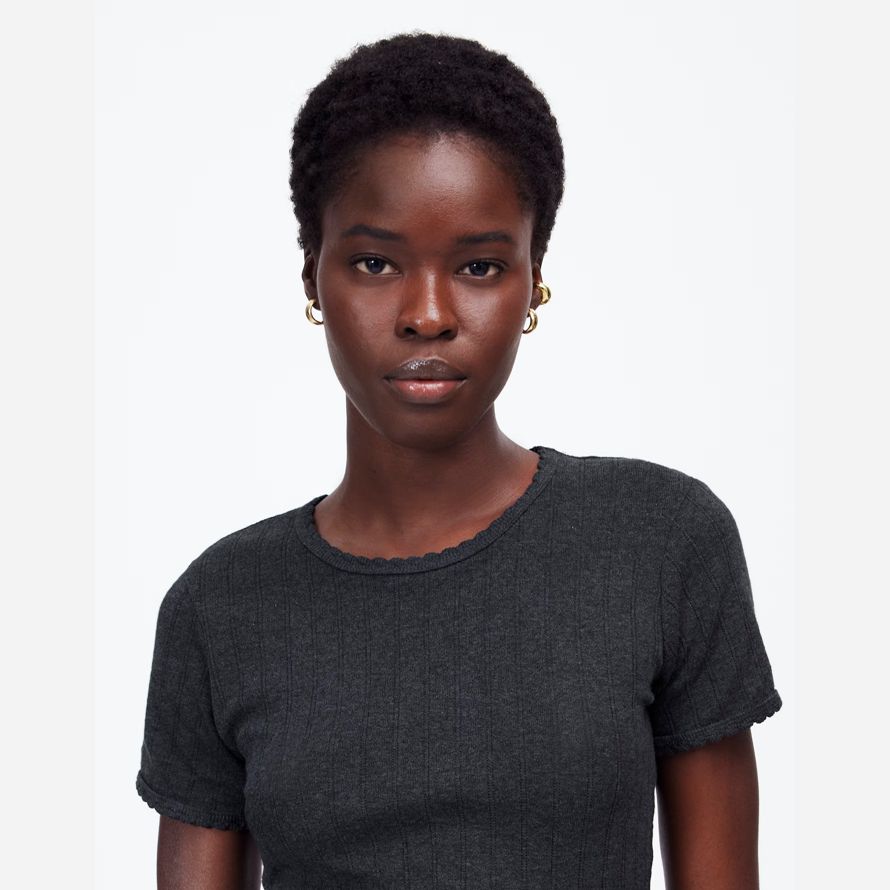 womens madewell leset pointelle slim-fit t-shirts noir