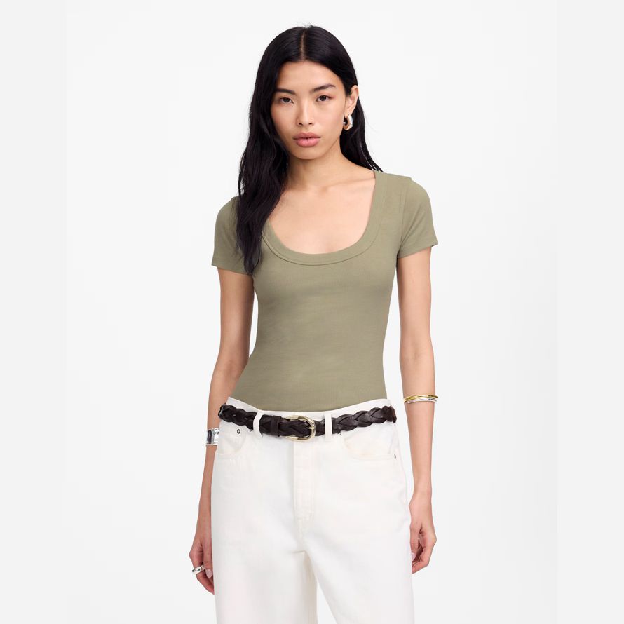 olive madewell de régénération de coton côtelé scoopneck womens t-shirts
