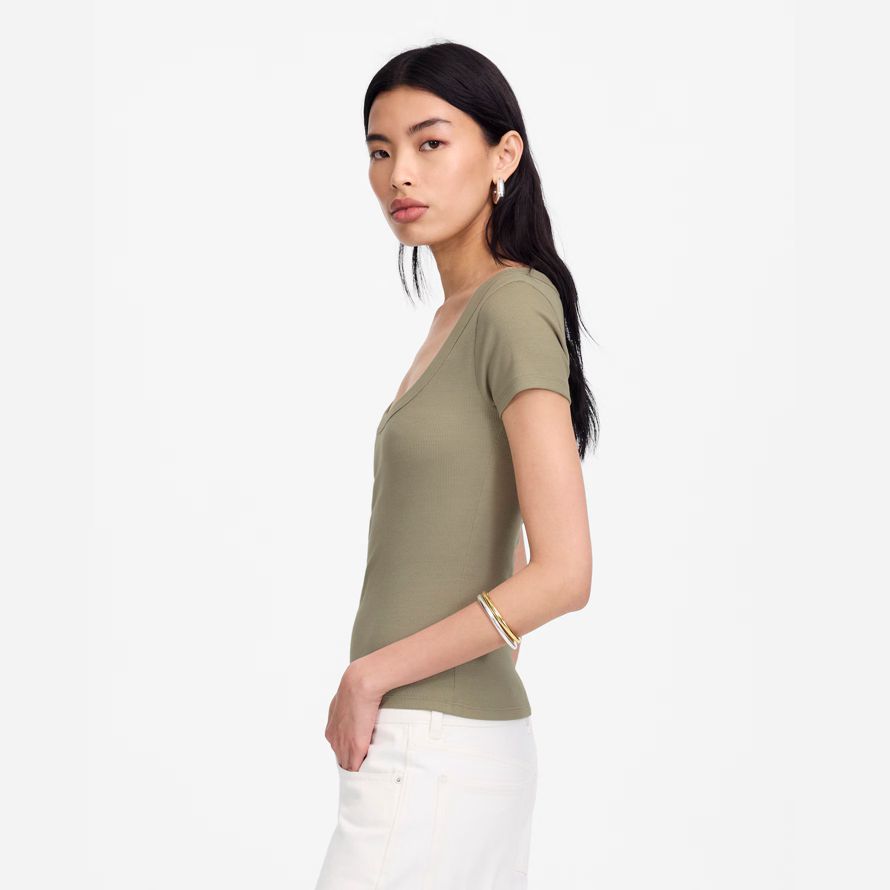 olive madewell de régénération de coton côtelé scoopneck womens t-shirts