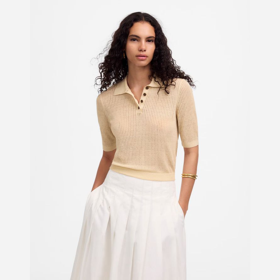 crème madewell court manches polo pull womens t-shirts