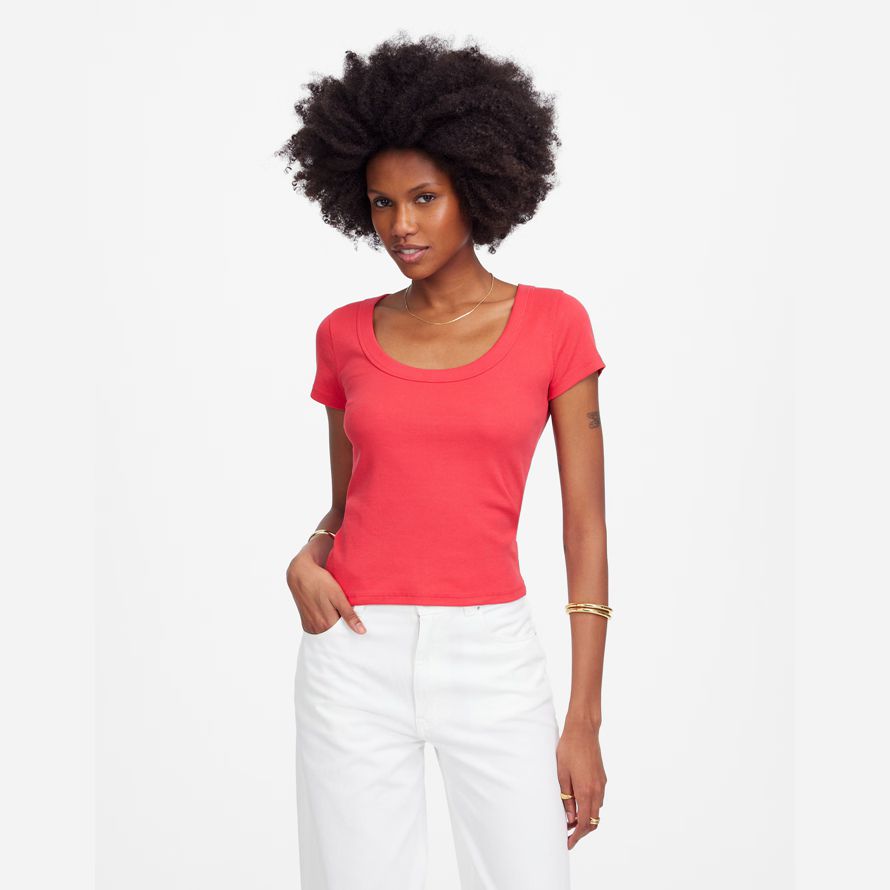 corail madewell de régénération de coton côtelé scoopneck womens t-shirts