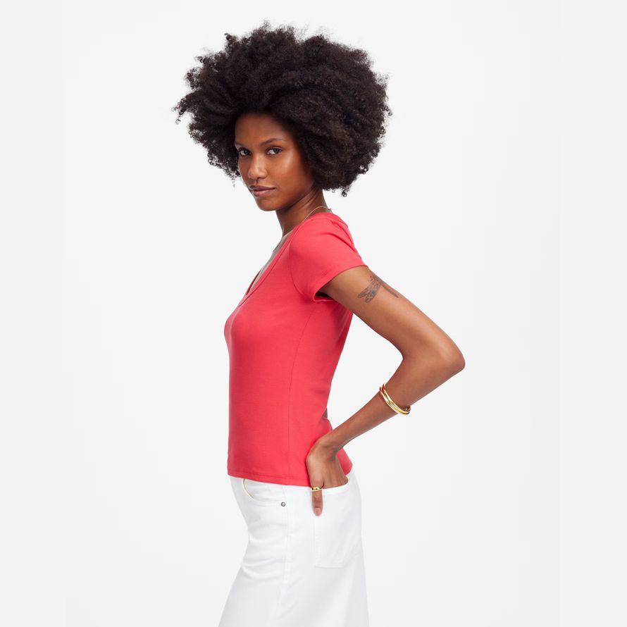 corail madewell de régénération de coton côtelé scoopneck womens t-shirts