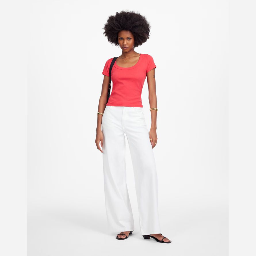 corail madewell de régénération de coton côtelé scoopneck womens t-shirts