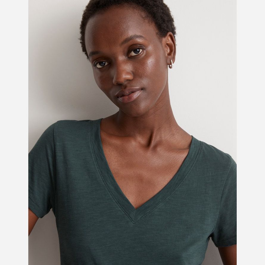 madewell murmure coton À col en v pour femmes t-shirts vert foncé