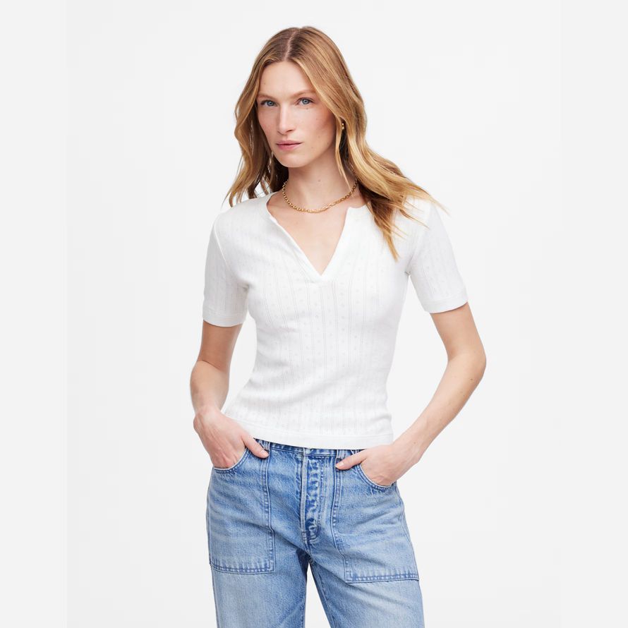 blanc madewell pointelle notch cou womens t-shirts