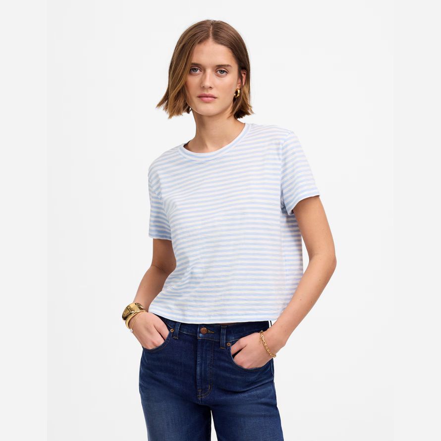 madewell slub boxy-culture womens t-shirts bleu clair blanc