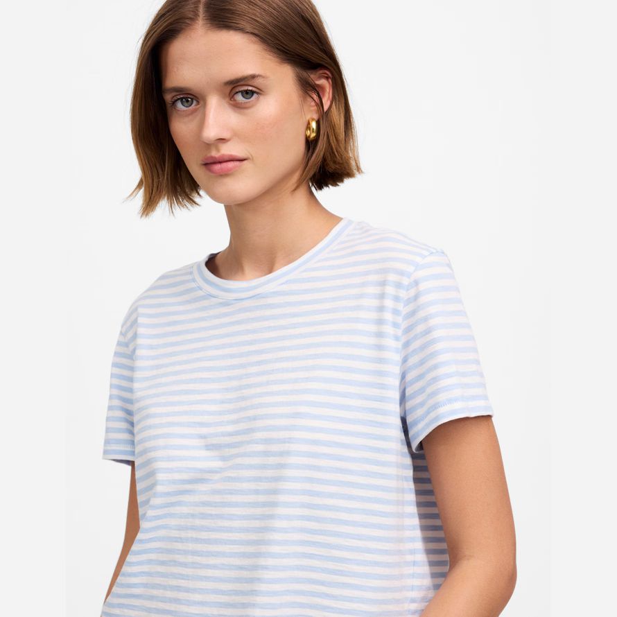 madewell slub boxy-culture womens t-shirts bleu clair blanc