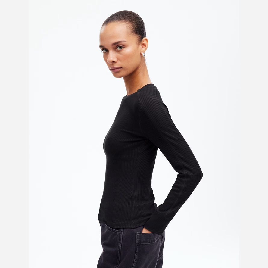 womens madewell côtelée encolure ras du cou À manches longues t-shirts noir