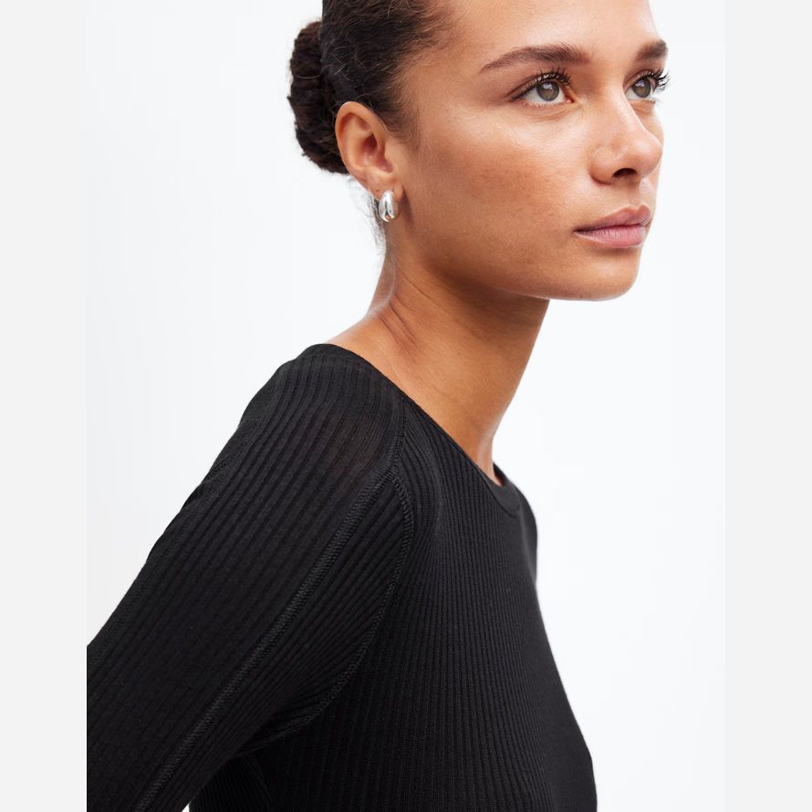 womens madewell côtelée encolure ras du cou À manches longues t-shirts noir