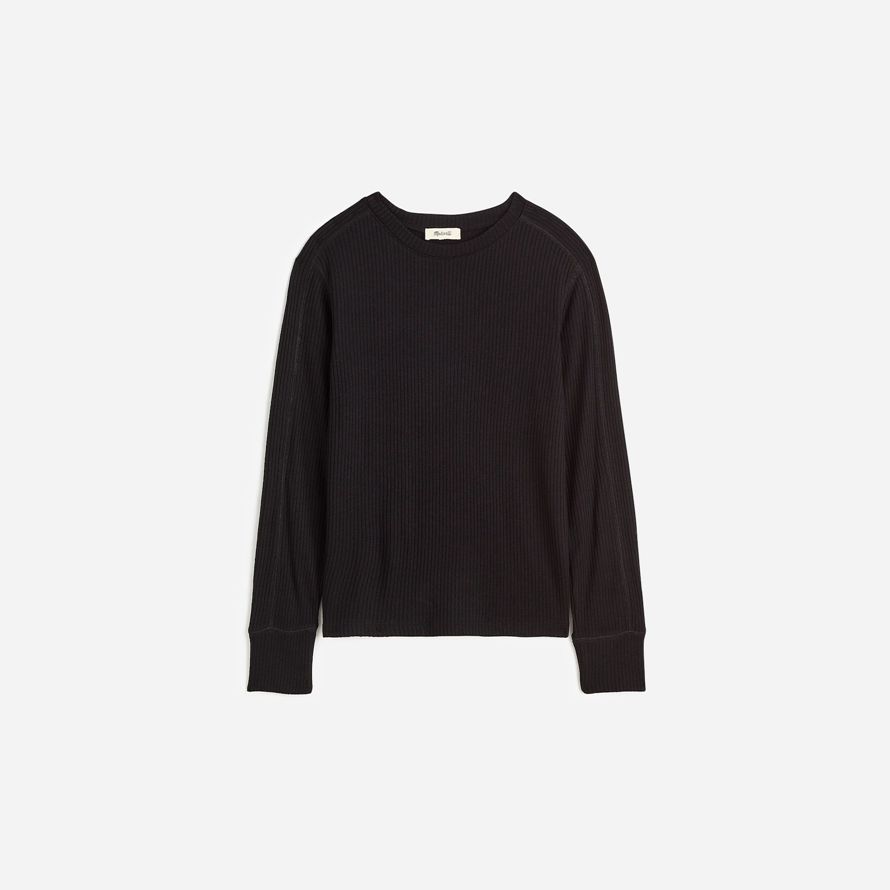 womens madewell côtelée encolure ras du cou À manches longues t-shirts noir