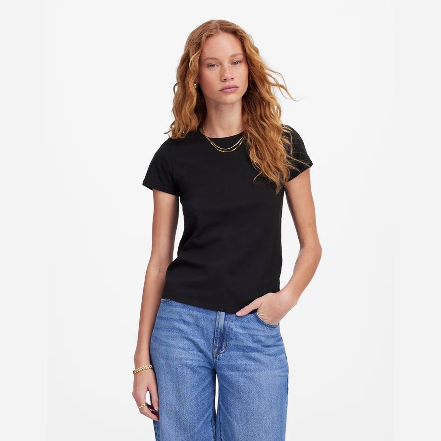 black womens madewell essentiel slim coton léger t-shirts