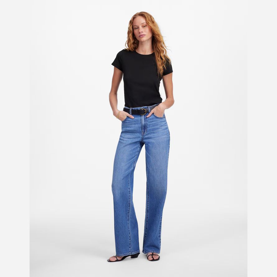 black womens madewell essentiel slim coton léger t-shirts