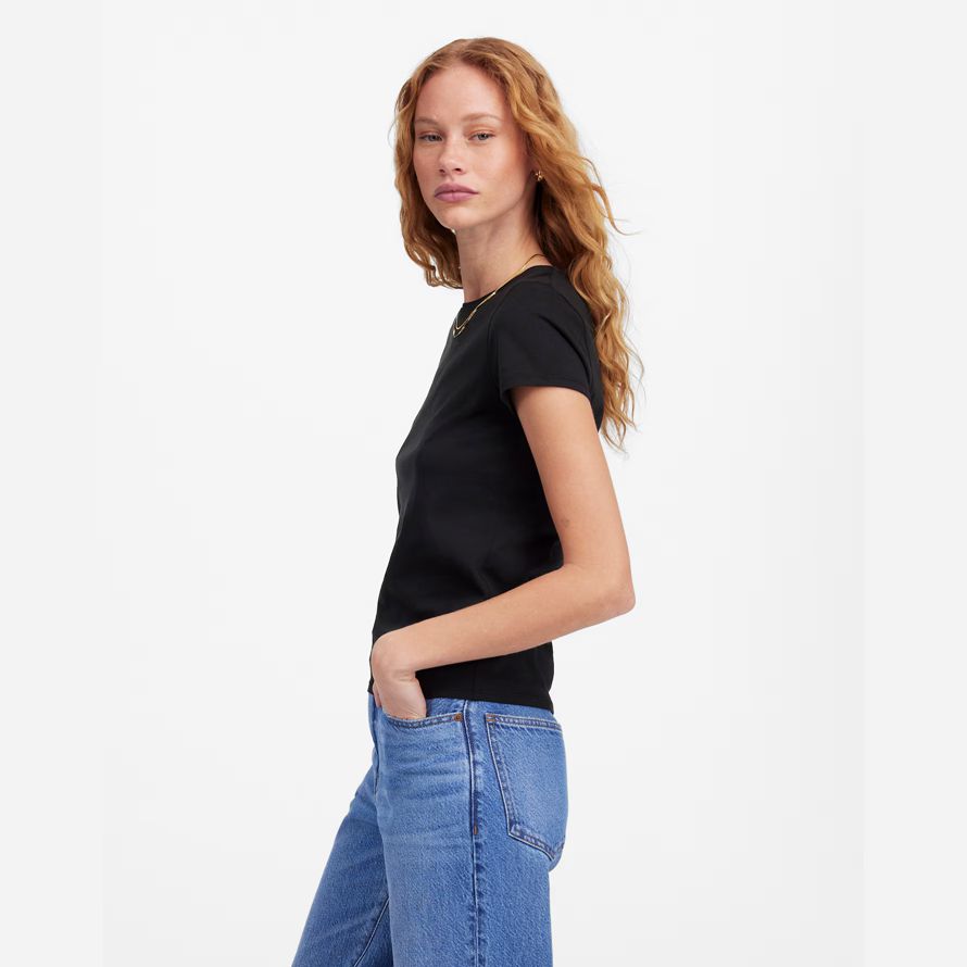 black womens madewell essentiel slim coton léger t-shirts
