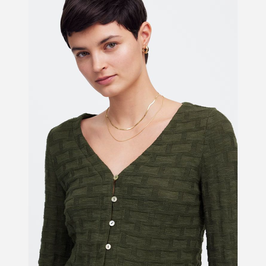 vert foncé womens madewell panier tissage en maille À manches longues t-shirts