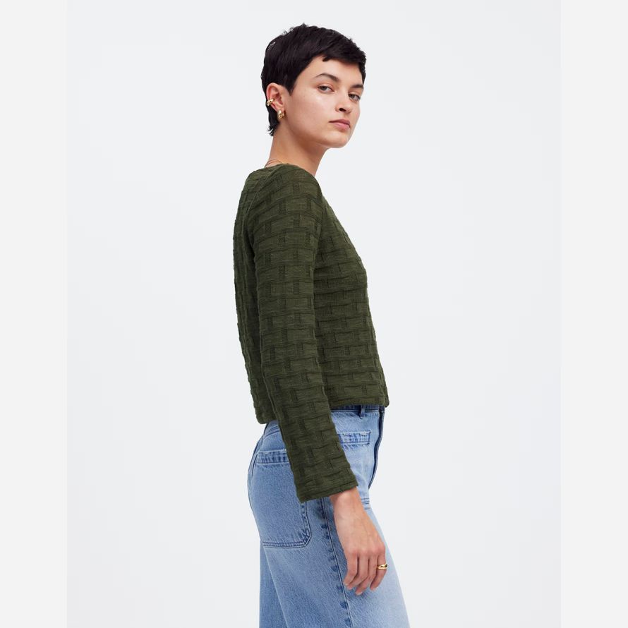 vert foncé womens madewell panier tissage en maille À manches longues t-shirts