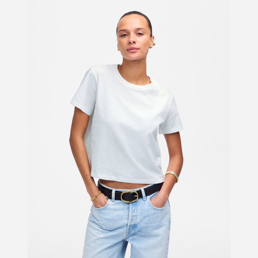 white womens madewell slub boxy-crop t-shirts