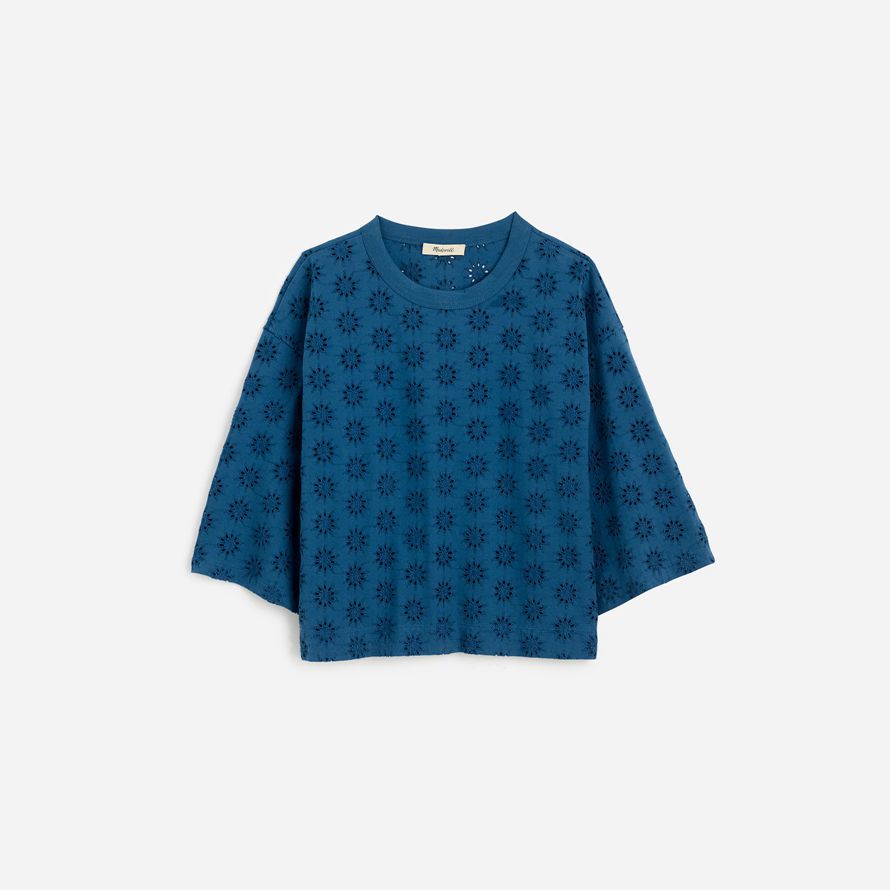 bleu madewell brodé large-manches boxy womens t-shirts