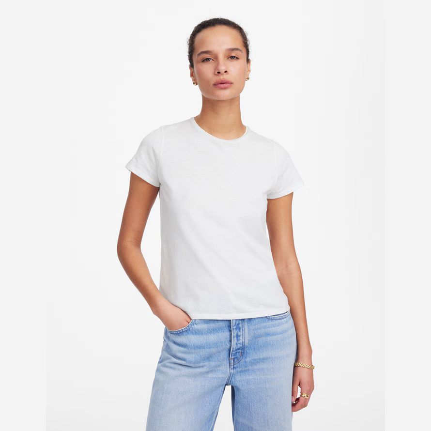 white womens madewell essentiel slim coton léger t-shirts