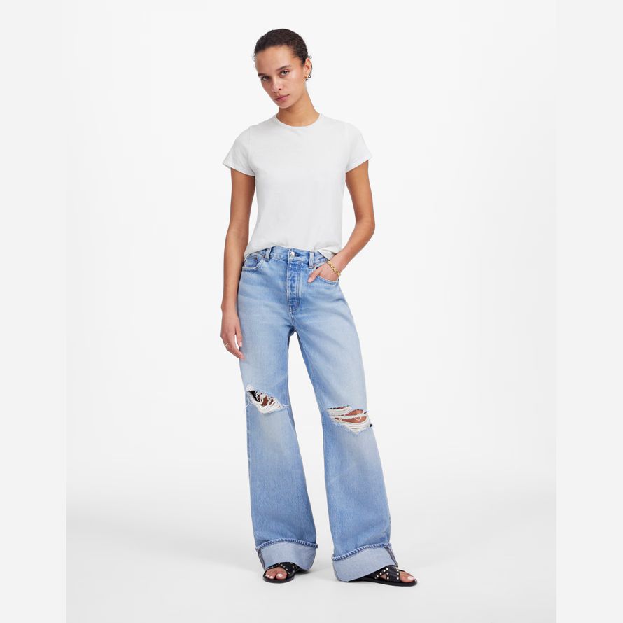 white womens madewell essentiel slim coton léger t-shirts