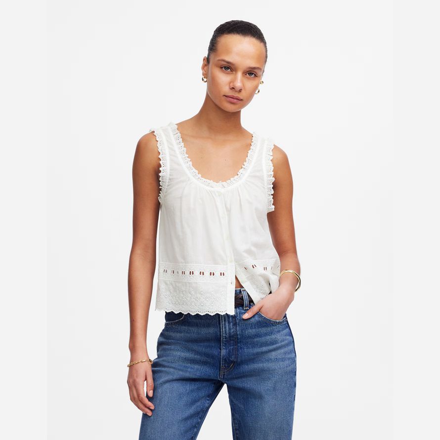womens madewell brodé festonné réservoir blanc