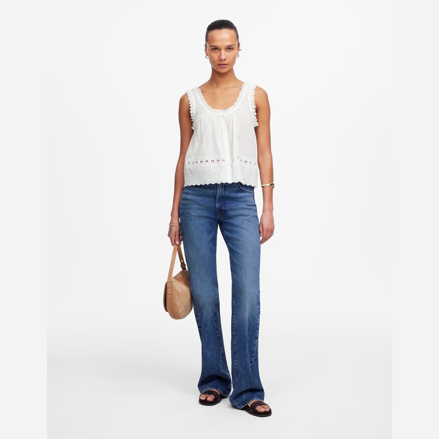 womens madewell brodé festonné réservoir blanc