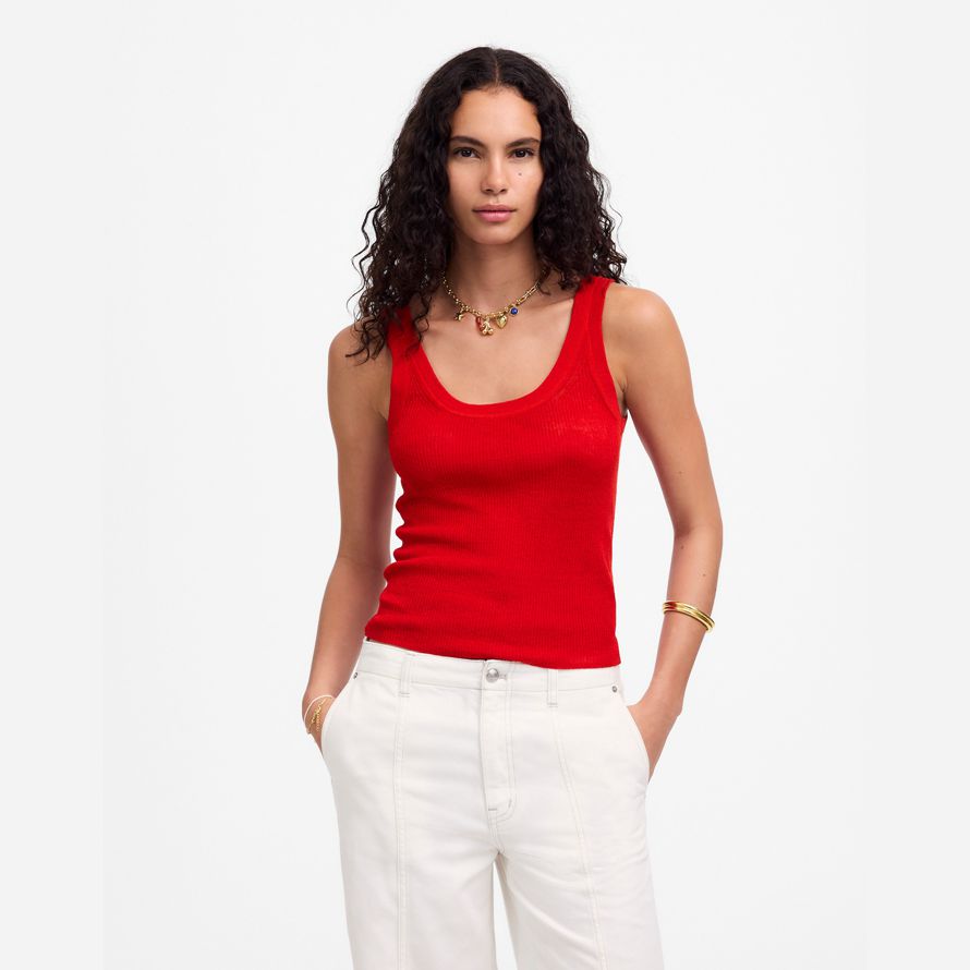 red womens madewell linge-mélange scoopneck pull réservoir