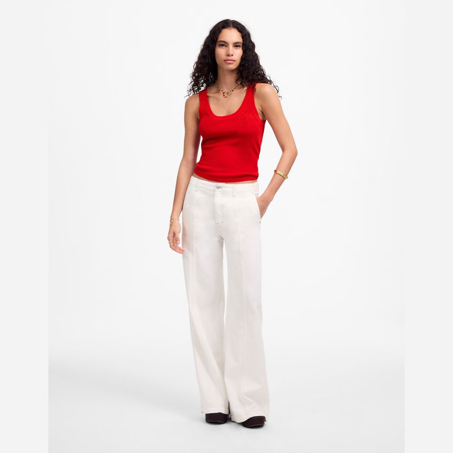 red womens madewell linge-mélange scoopneck pull réservoir