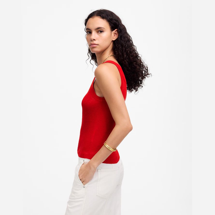 red womens madewell linge-mélange scoopneck pull réservoir