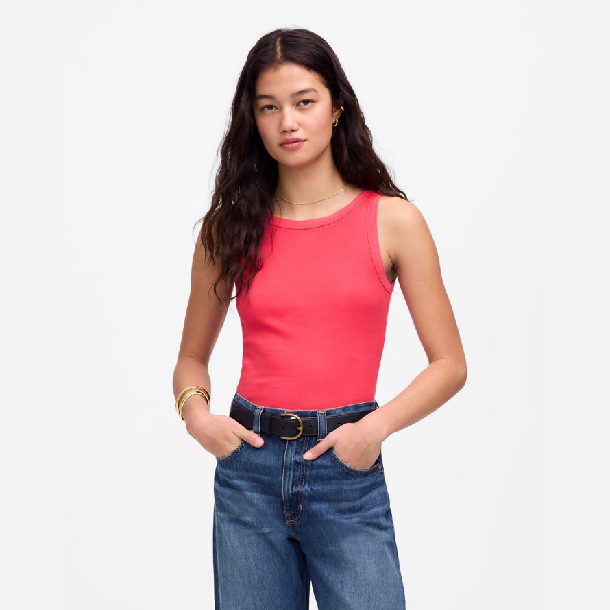 madewell de régénération de coton essentielle haute-cou womens réservoir rouge