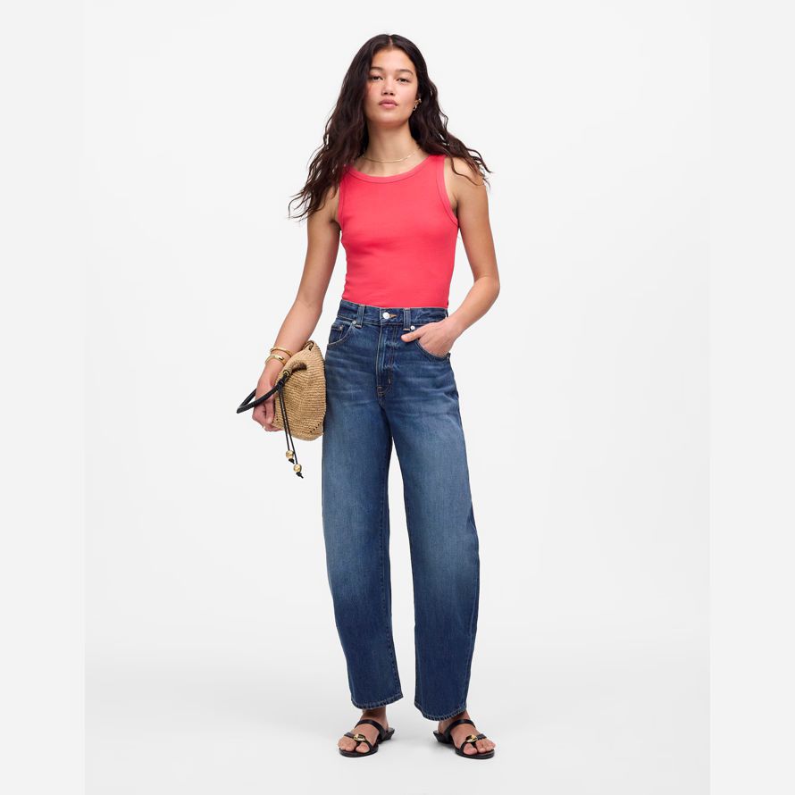 madewell de régénération de coton essentielle haute-cou womens réservoir rouge